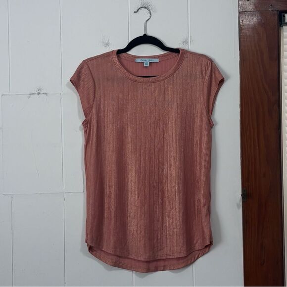 Blue Sol Rose Gold Ribbed Cap Sleeve Blouse Size Medium - Picture 1 of 4